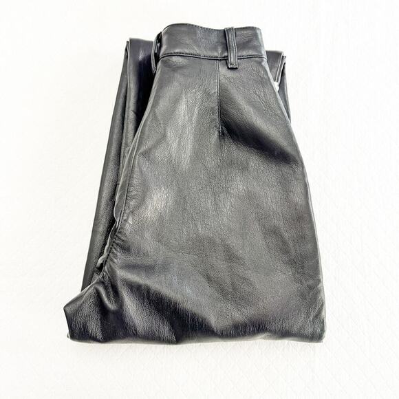Wilfred by Aritzia Modern Cargo Black Faux Leather Pants Button Fly Size 8 NWOT - Picture 1 of 8